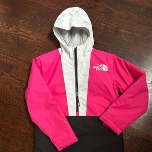 North Face Youth M Front Pocket Waterproof Anorak in Pink, White and Black